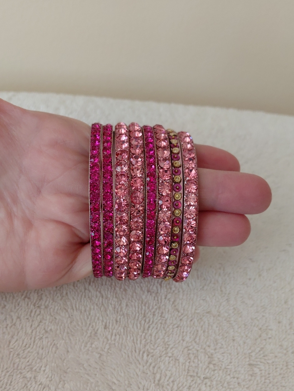 Sparkling Pink Crystal Multi-Row Bangle Bracelet Set